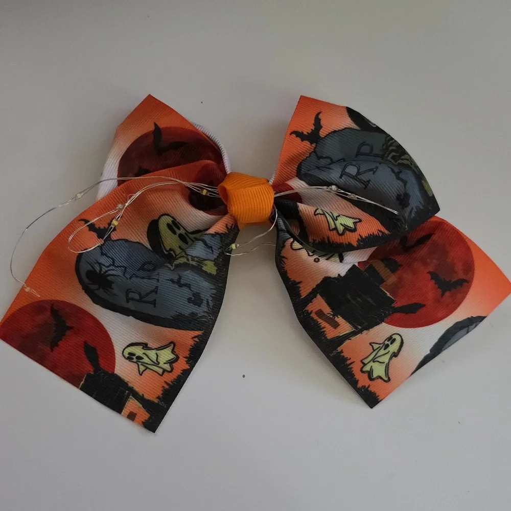 Handmade Halloween Ghost Light Up Hair Clip Bow, #2
